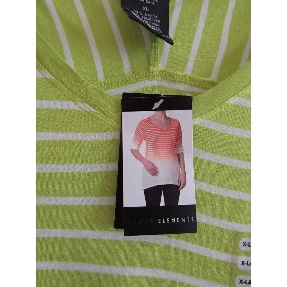 NWT Grace Elements Green & White Stripe Dip Dye Top XL‎ - Picture 6 of 6